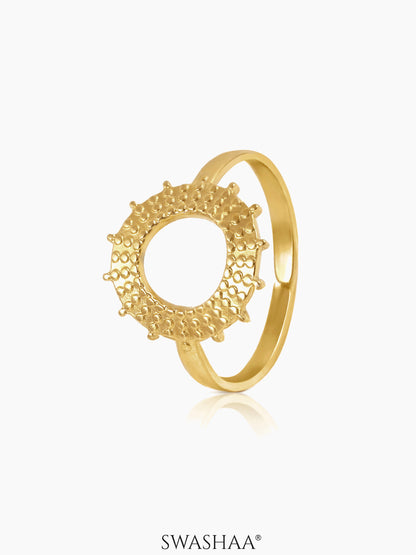 Astrid Textured Circular Sunburst Frame 18K Gold Plated Ring