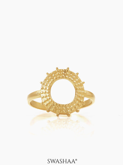 Astrid Textured Circular Sunburst Frame 18K Gold Plated Ring