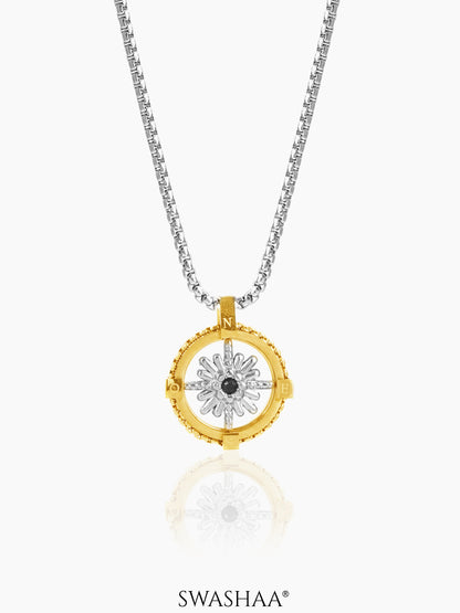 Atlas Circuit Two Tone Compass Silver Men's Chain Pendant