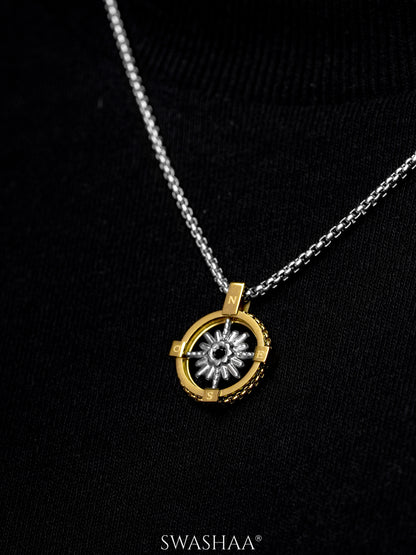 Atlas Circuit Two Tone Compass Silver Men's Chain Pendant