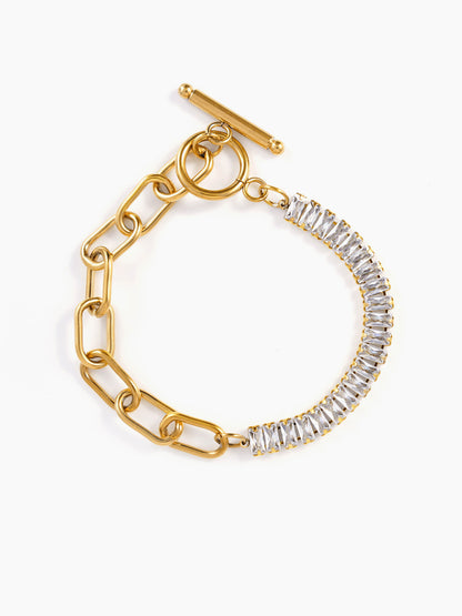 Aura Link Diamond Baguette 18K Gold Plated Women's Chain Toggle Bracelet