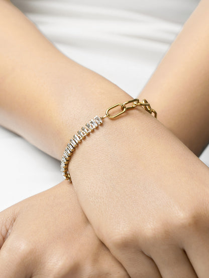 Aura Link Diamond Baguette 18K Gold Plated Women's Chain Toggle Bracelet