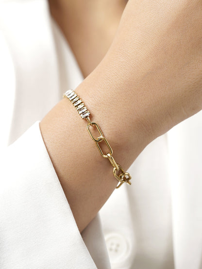Aura Link Diamond Baguette 18K Gold Plated Women's Chain Toggle Bracelet