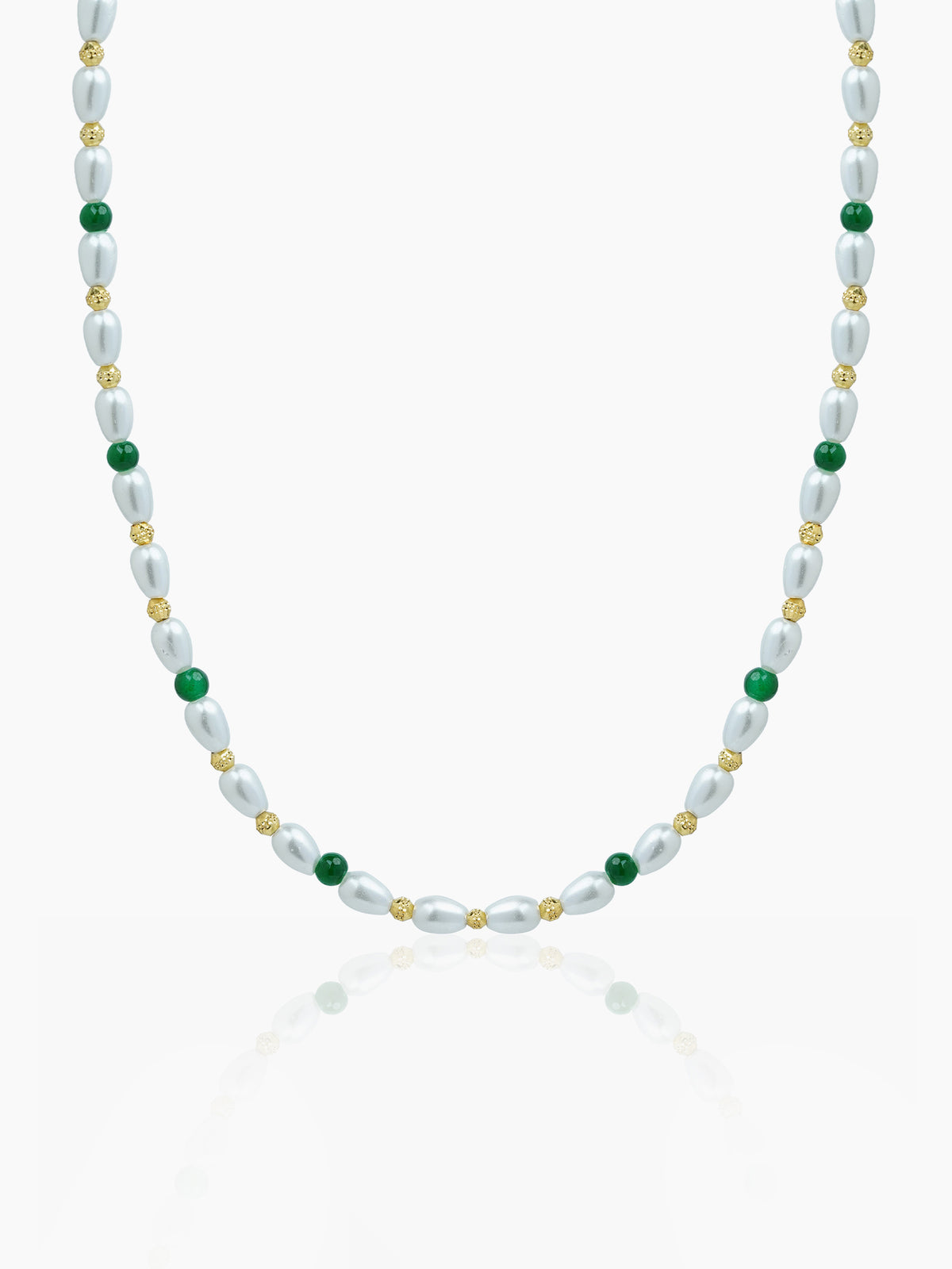 Aurel White Oval Pearl Green Beads Silver Men's Chain