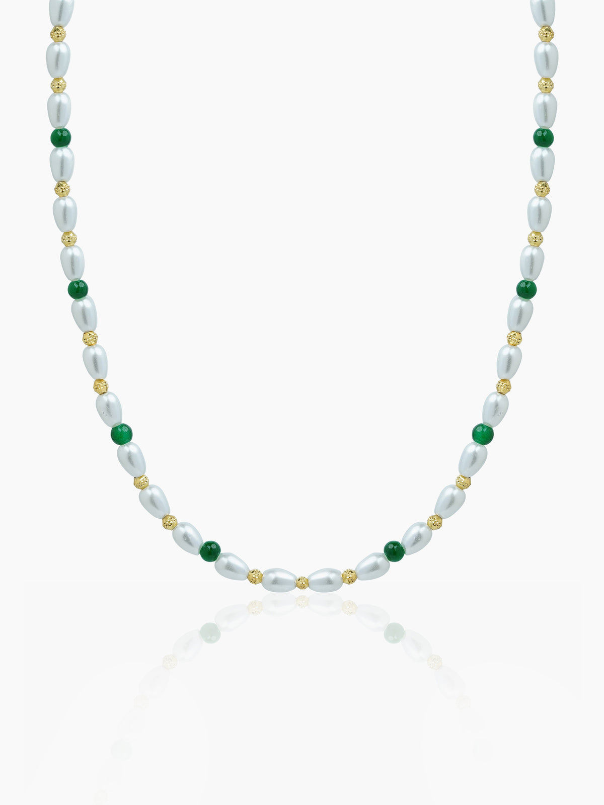 Aurel White Oval Pearl Green Round Beads 18K Gold Plated Women's Chain
