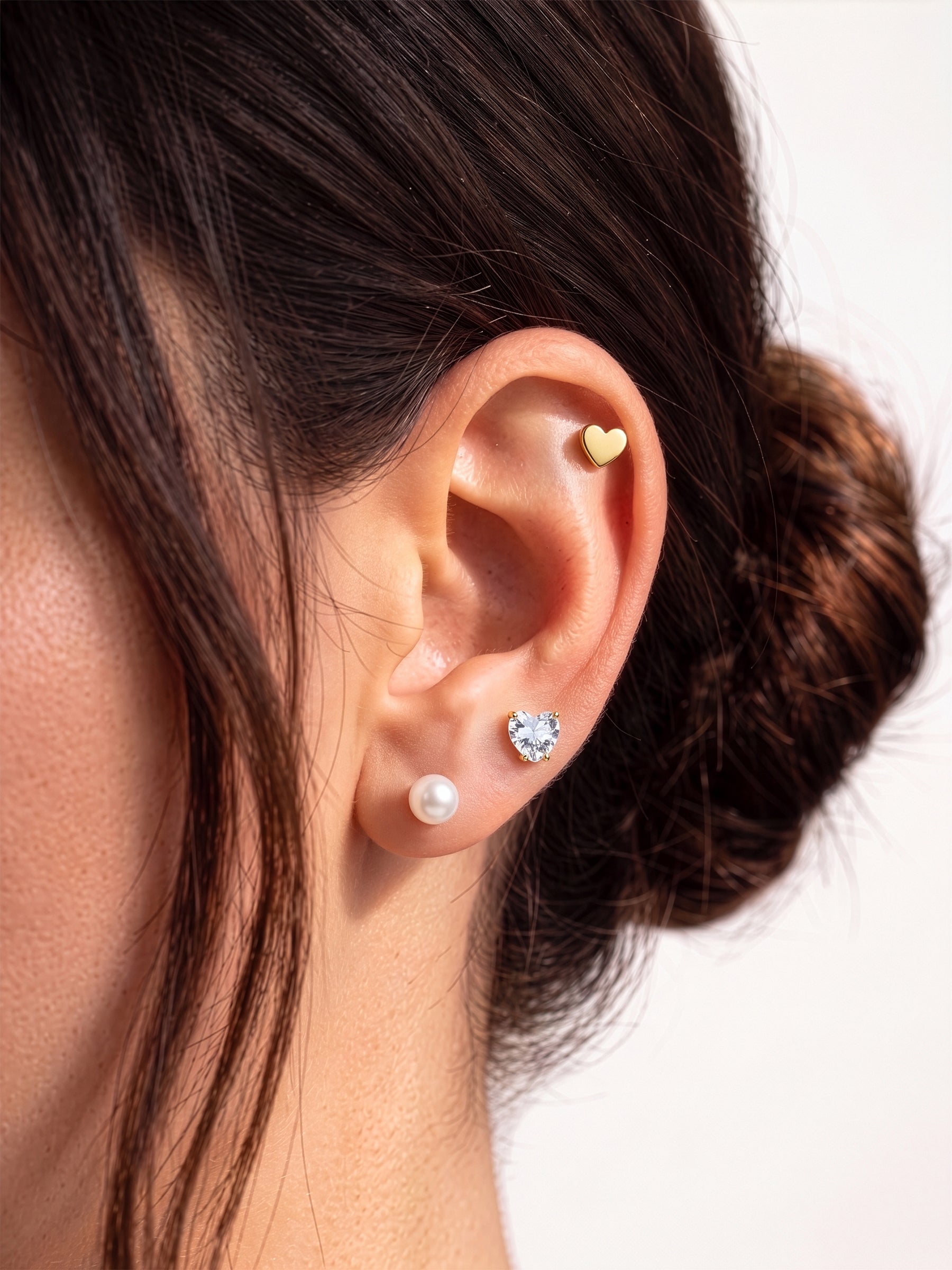 Aurelia Golden Heart Studs Dainty Pearls 18K Gold Plated Stud Earrings Set