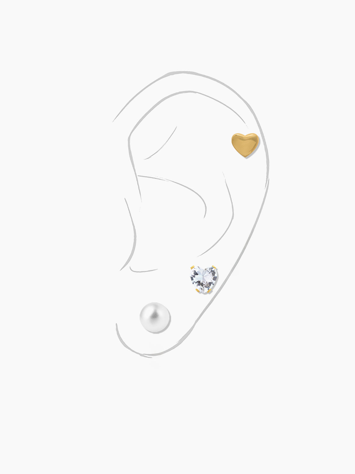 Aurelia Golden Heart Studs Dainty Pearls 18K Gold Plated Stud Earrings Set