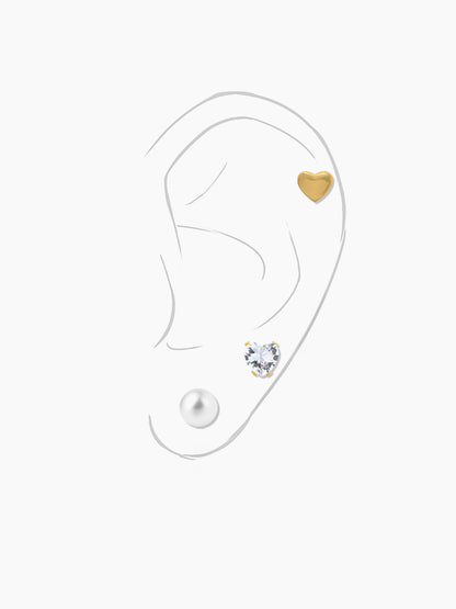 Aurelia Golden Heart Studs Dainty Pearls 18K Gold Plated Stud Earrings Set