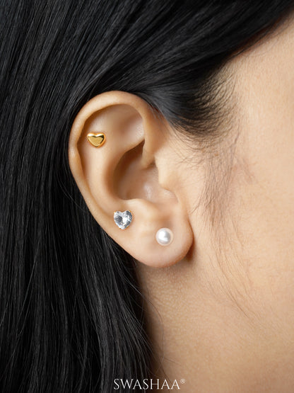 Aurelia Golden Heart Studs Dainty Pearls 18K Gold Plated Stud Earrings Set