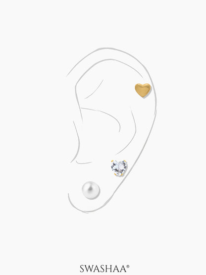 Aurelia Golden Heart Studs Dainty Pearls 18K Gold Plated Stud Earrings Set