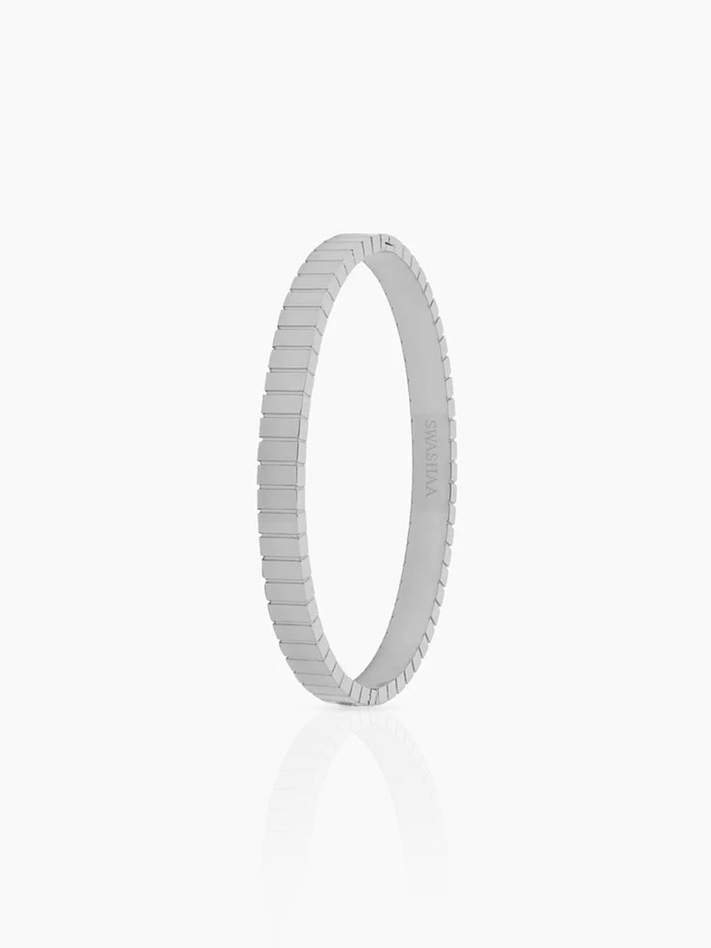 Aurelith Ribbed Silver Kada Band Bracelet