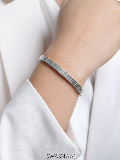 Aurelith Ribbed Silver Kada Band Bracelet