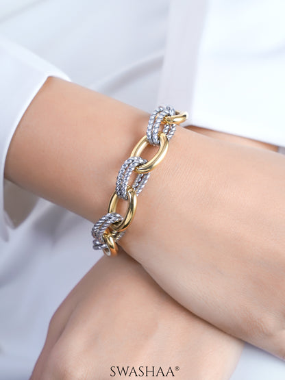 Aurika Dual Tone 18K Gold - Silver Link Women's Loose Chain Bracelet