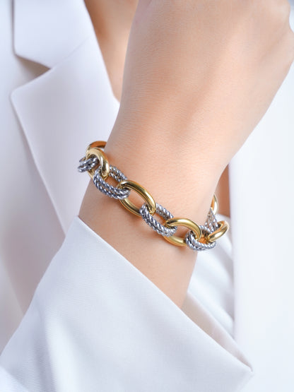 Aurika Dual Tone 18K Gold - Silver Link Women's Loose Chain Bracelet