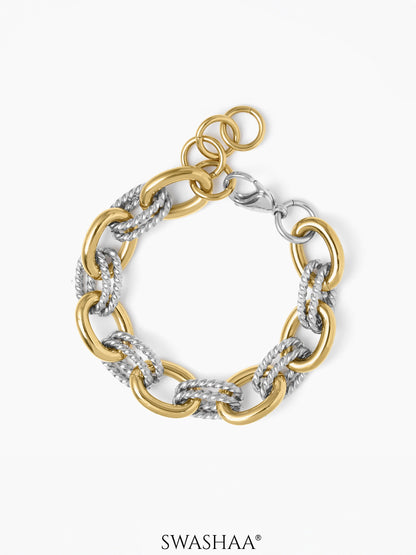 Aurika Dual Tone 18K Gold - Silver Link Women's Loose Chain Bracelet