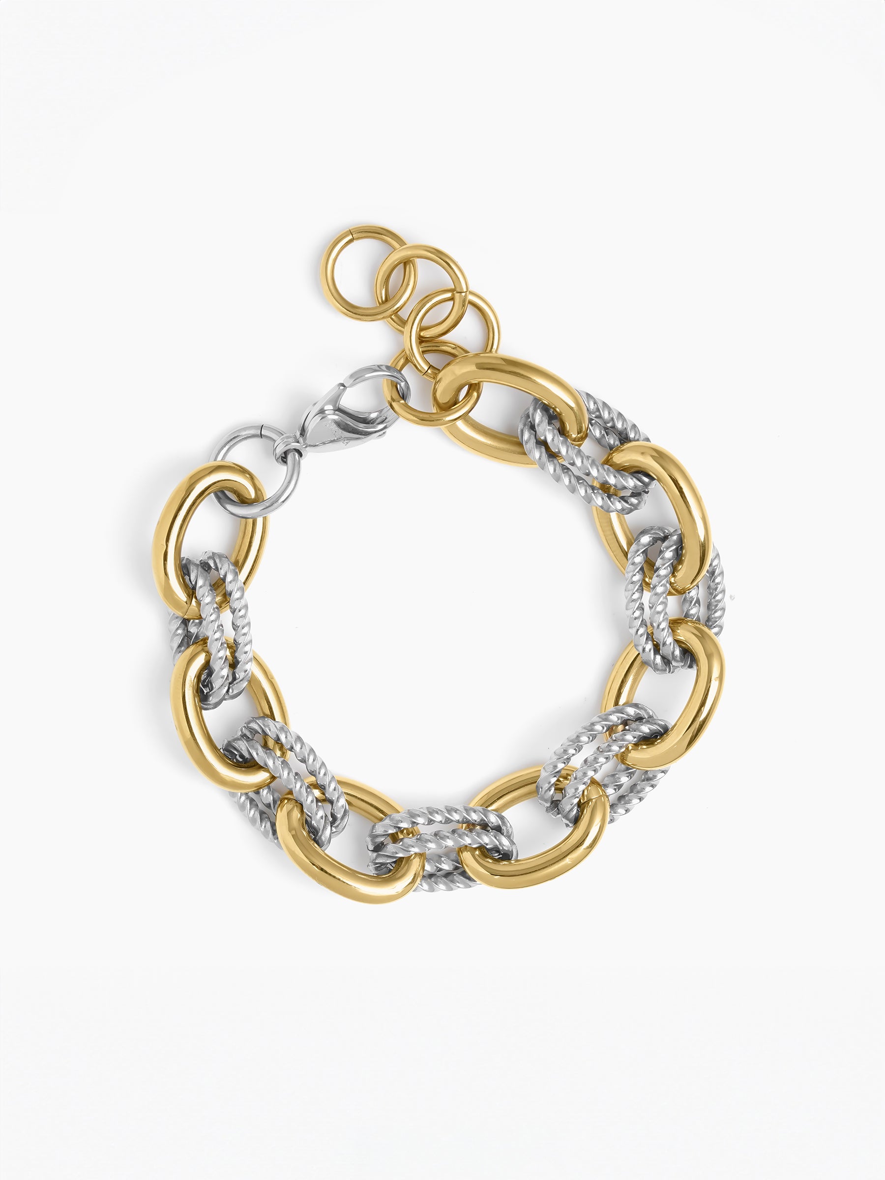 Aurika Dual Tone 18K Gold - Silver Link Women's Loose Chain Bracelet