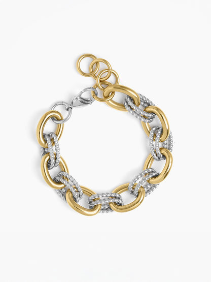 Aurika Dual Tone 18K Gold - Silver Link Women's Loose Chain Bracelet