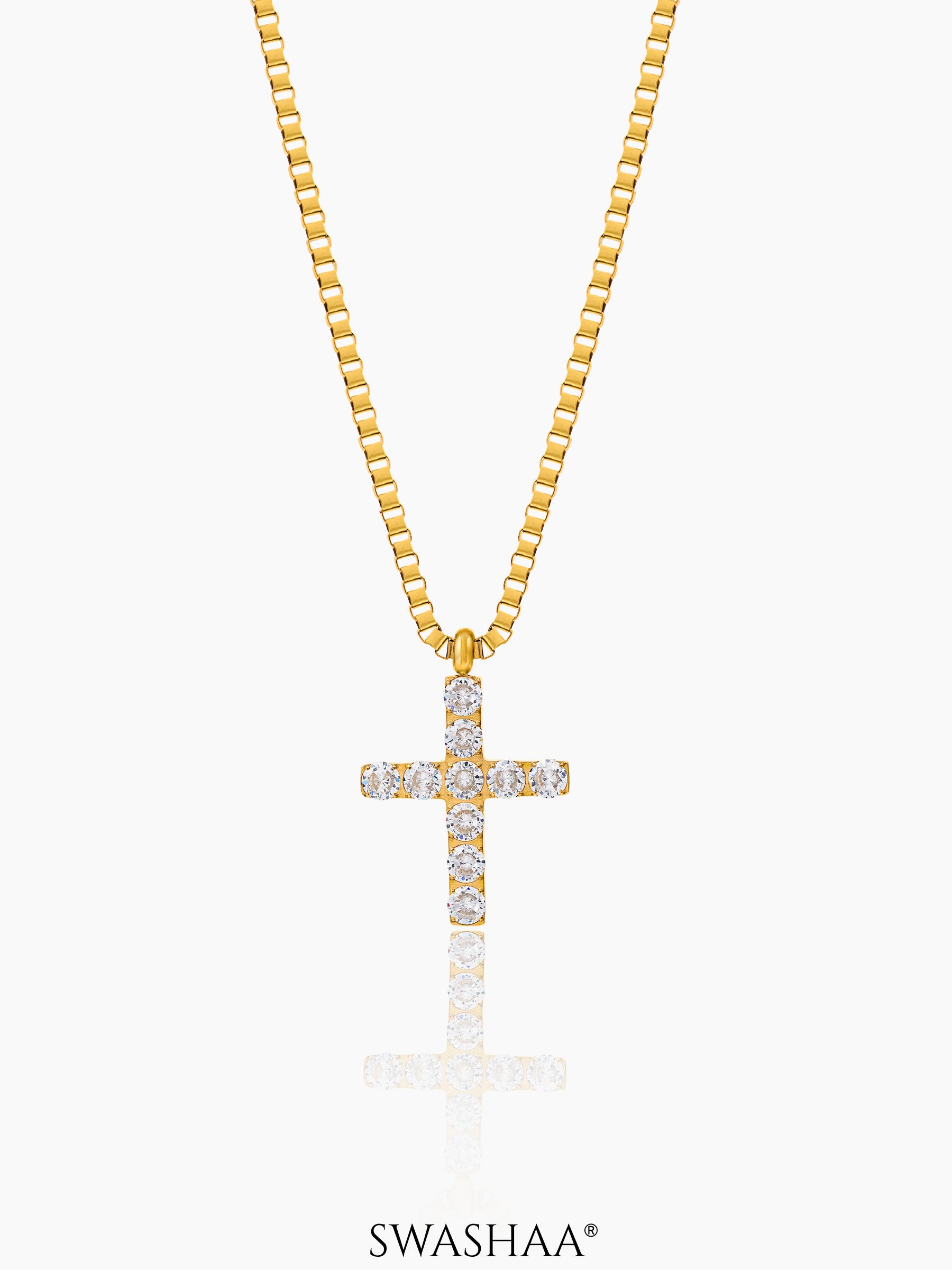 Auron Christian Cross Diamond 18K Gold Plated Men's Chain Pendant