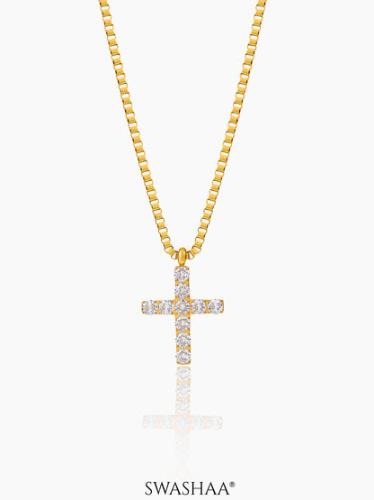 Auron Christian Cross Diamond 18K Gold Plated Men's Chain Pendant