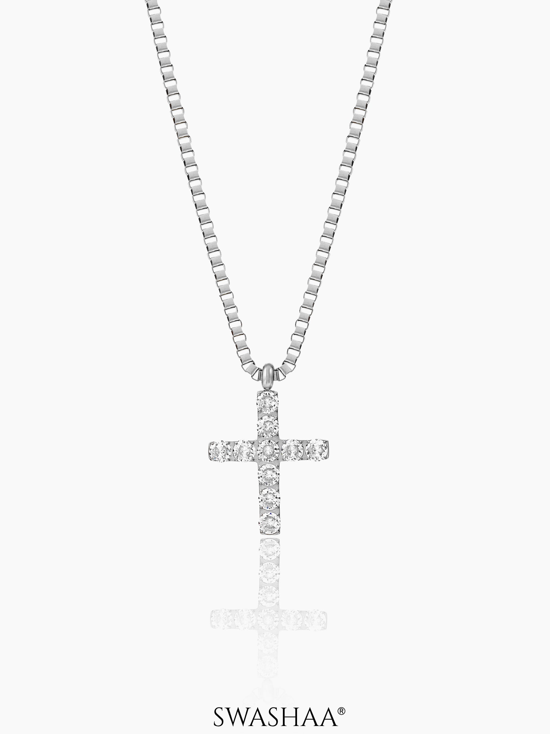 Auron Christian Cross Diamond Silver Men's Chain Pendant