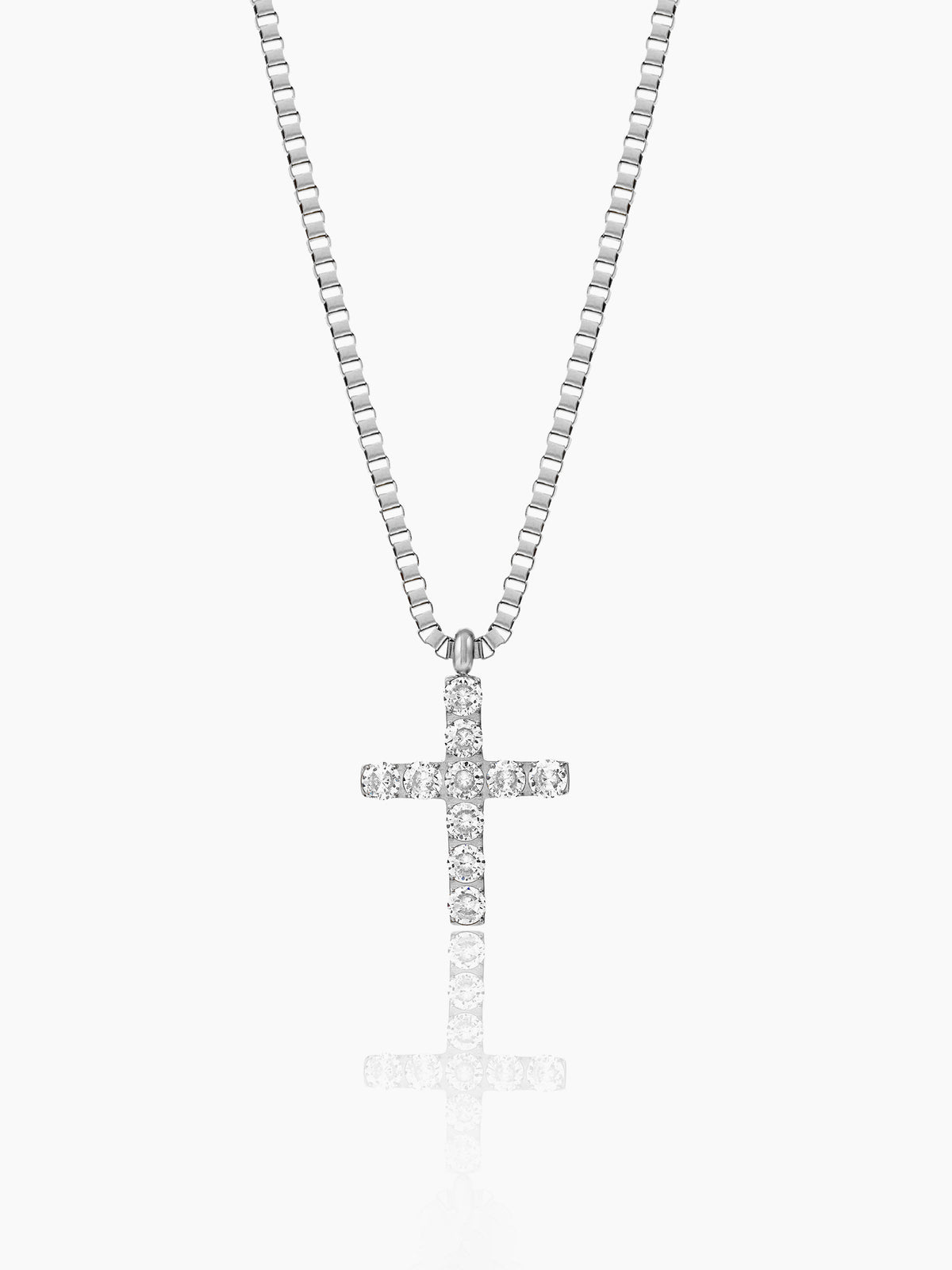Auron Christian Cross Diamond Silver Men's Chain Pendant