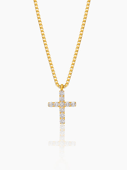 Auron Christian Cross Diamond 18K Gold Plated Men's Chain Pendant