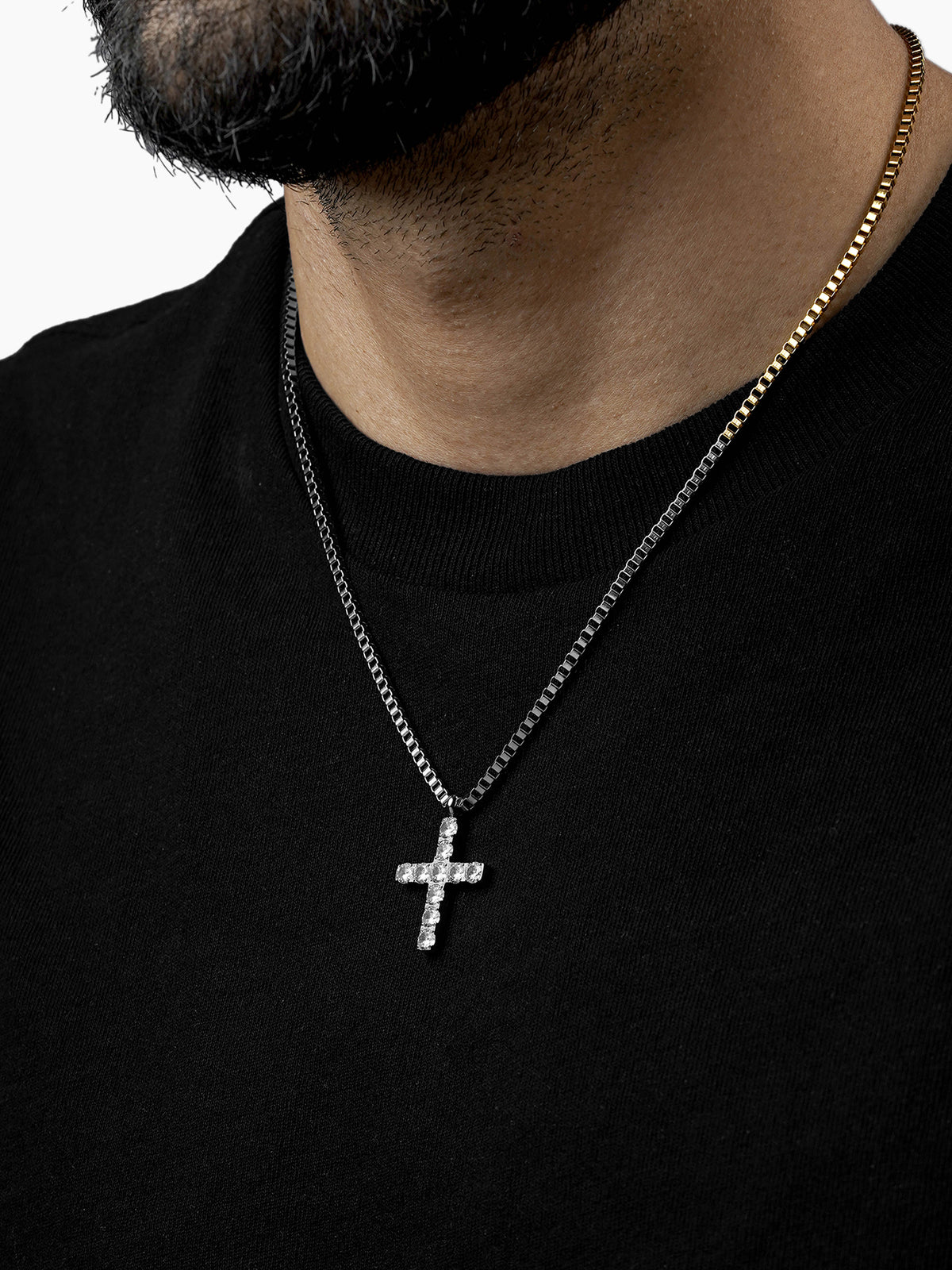 Auron Christian Cross Diamond Silver Men's Chain Pendant