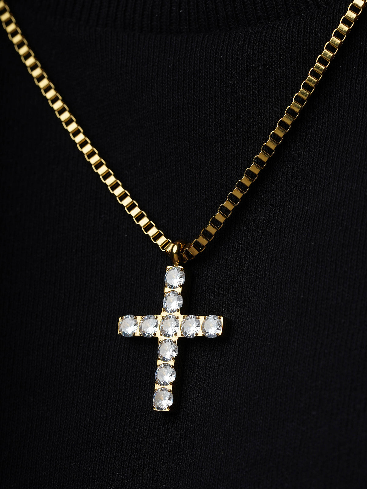 Auron Christian Cross Diamond 18K Gold Plated Men's Chain Pendant