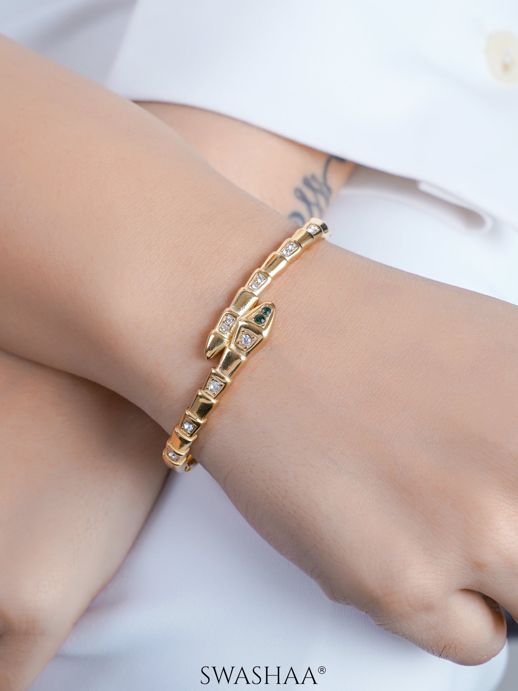 Aurza Snake Diamond Band 18K Gold Plated Bracelet