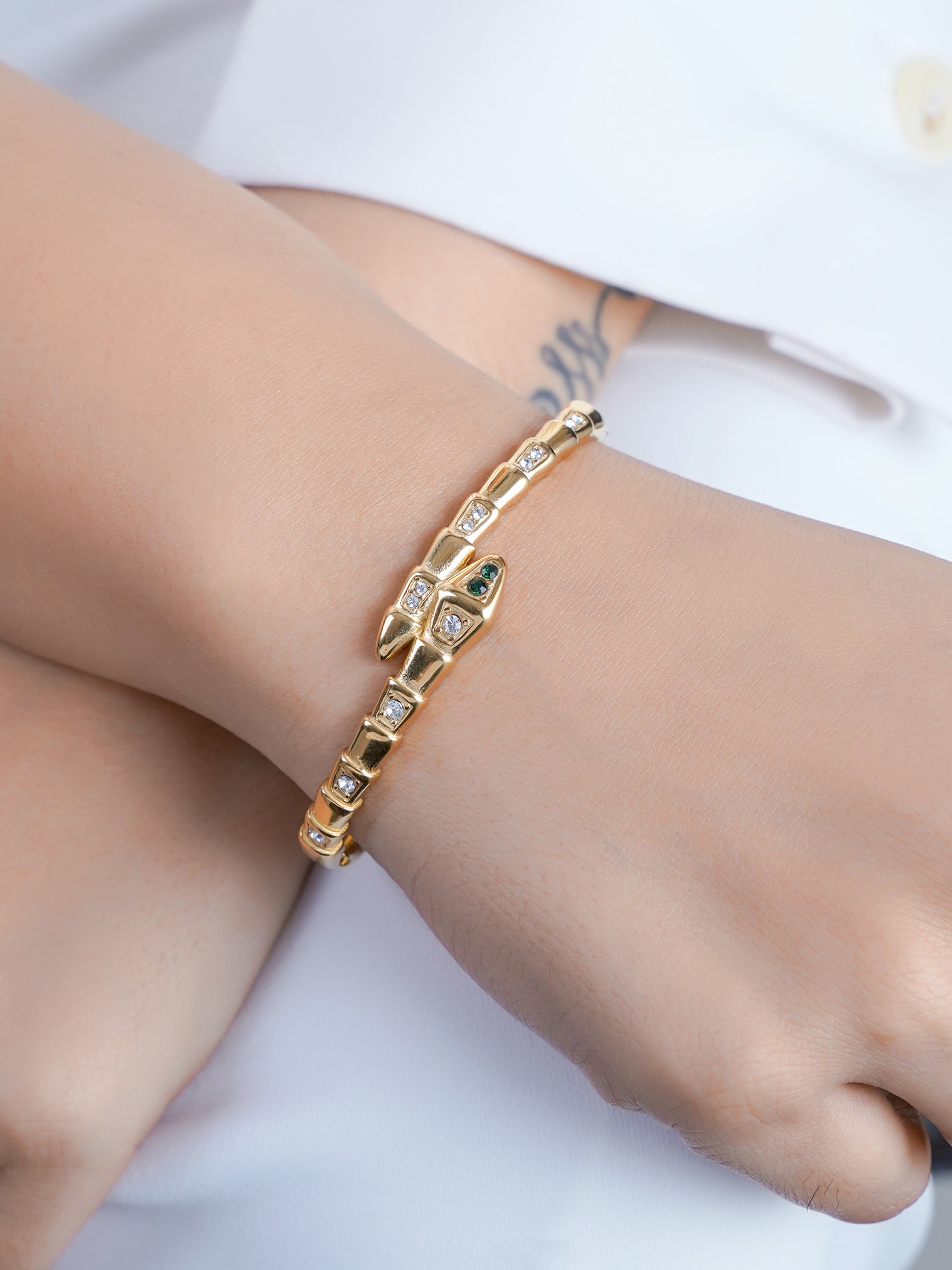 Aurza Snake Diamond 18K Gold Plated Band Bracelet