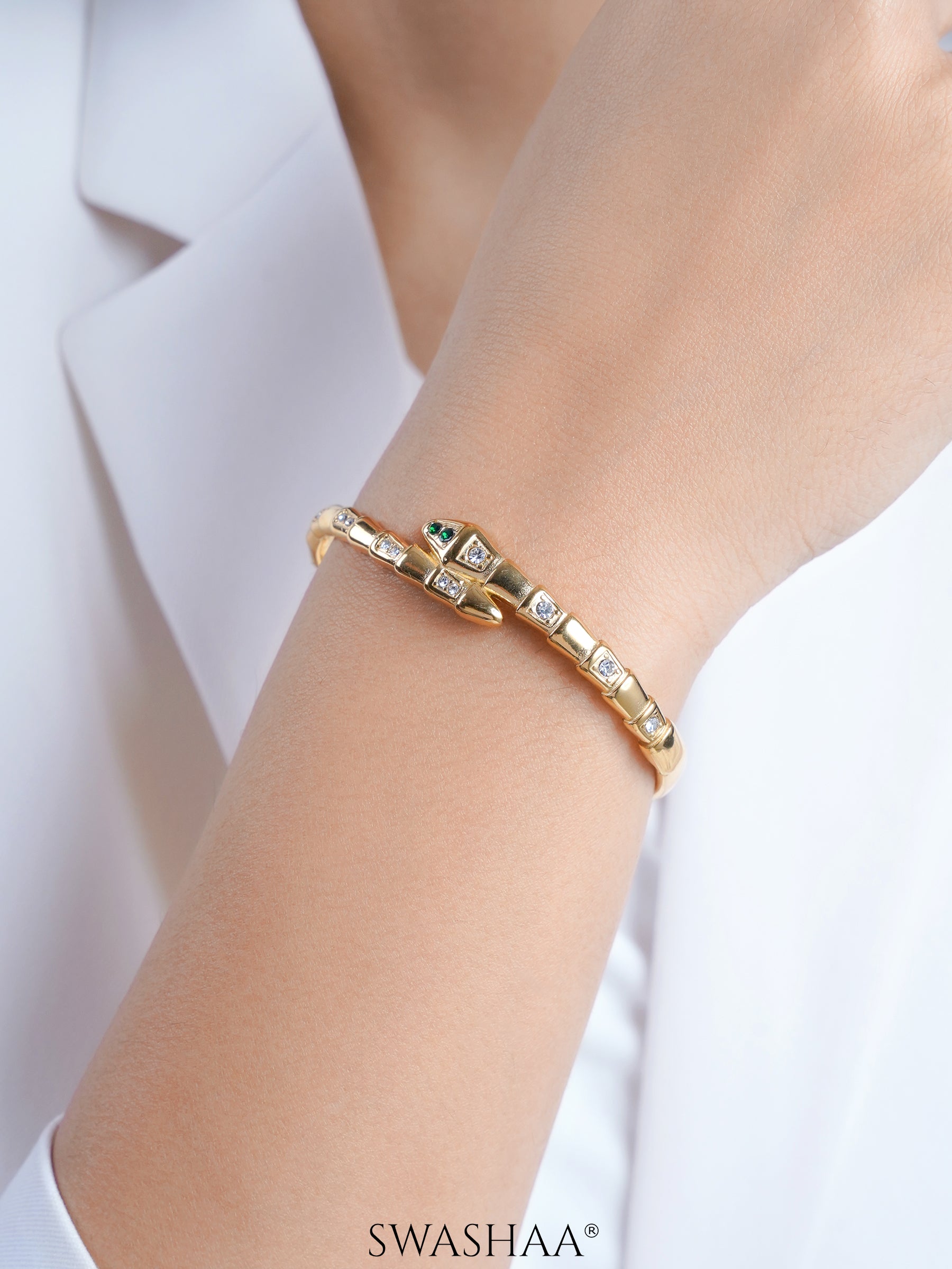 Aurza Snake Diamond Band 18K Gold Plated Bracelet