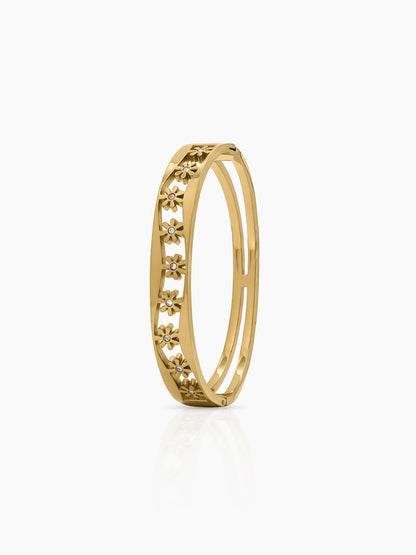 Avelia  Floral Diamond Solitaire 18K Gold Plated Women's Solid Band Bracelet
