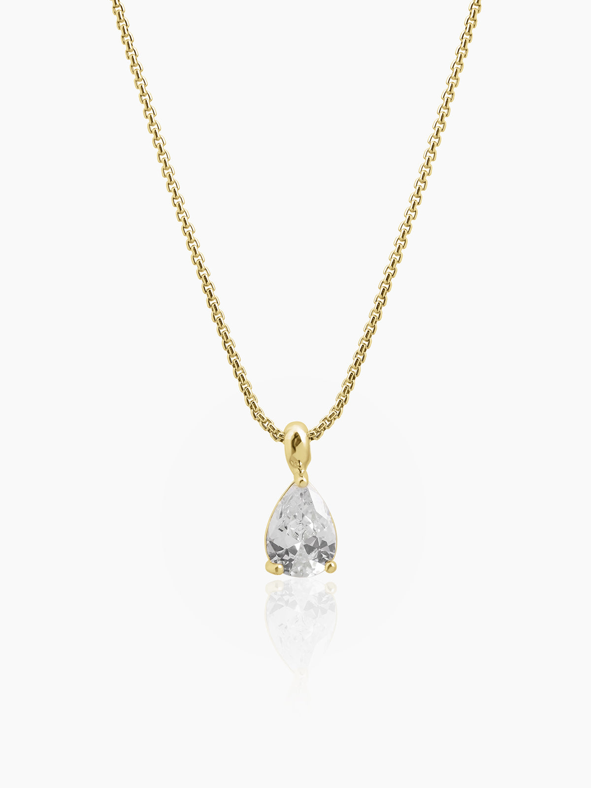 Aveline Tear Drop Diamond Solitaire 14K Gold Plated Necklace