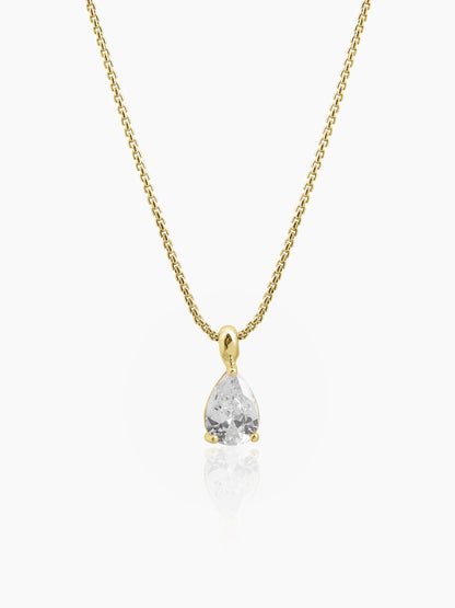 Aveline Tear Drop Diamond Solitaire 14K Gold Plated Necklace