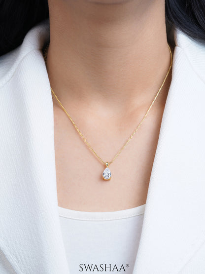 Aveline Tear Drop Diamond Solitaire 14K Gold Plated Necklace
