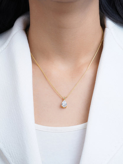Aveline Tear Drop Diamond Solitaire 14K Gold Plated Necklace