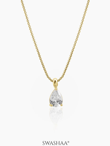 Aveline Tear Drop Diamond Solitaire 14K Gold Plated Necklace