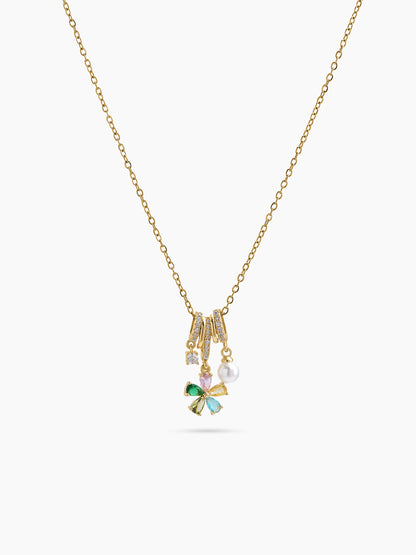 Avelisse Multicolour Floral Pearl Charms Diamond 18K Gold Plated Women's Chain Pendant Necklace
