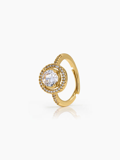 Avelora Solitaire Halo 18K Gold Plated Women's Ring - Swashaa