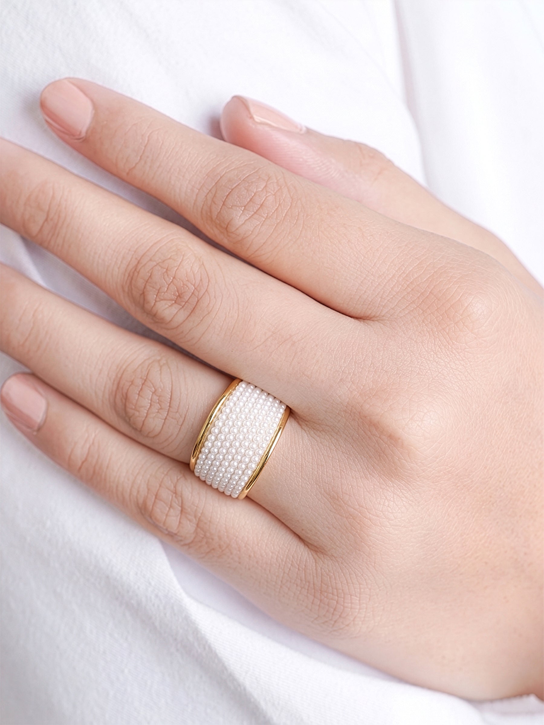 Avena Pearl Cluster Dome 18K Gold Plated Ring