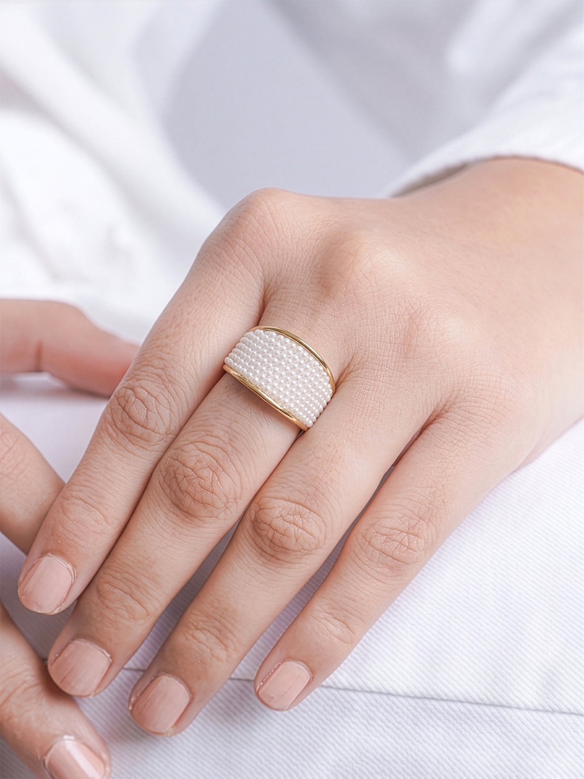 Avena Pearl Cluster Dome 18K Gold Plated Ring