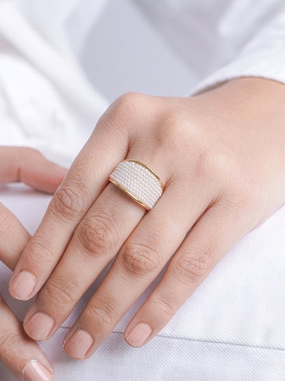 Avena Pearl Cluster Dome 18K Gold Plated Ring