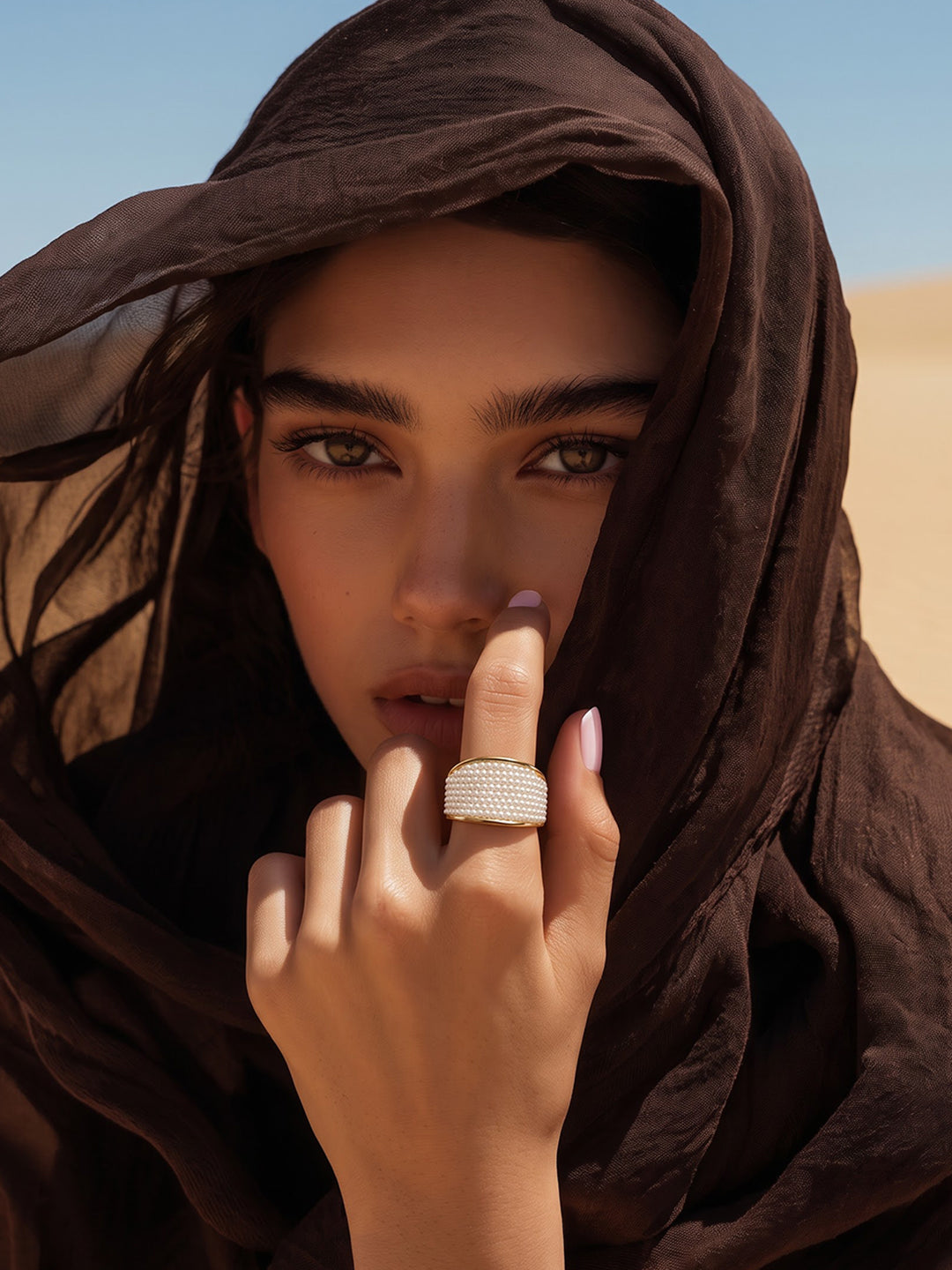 Avena Pearl Cluster Dome 18K Gold Plated Ring