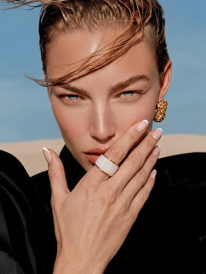 Avena Pearl Cluster Dome 18K Gold Plated Ring