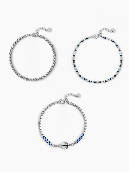 Avenix Charms Beaded Chain Silver, Blue Men's Loose Chain Bracelet Set
