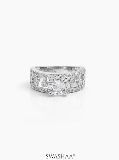 Averin Round Silver Diamond Solitaire Women's Ring