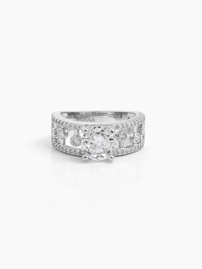 Averin Round Silver Diamond Solitaire Women's Ring