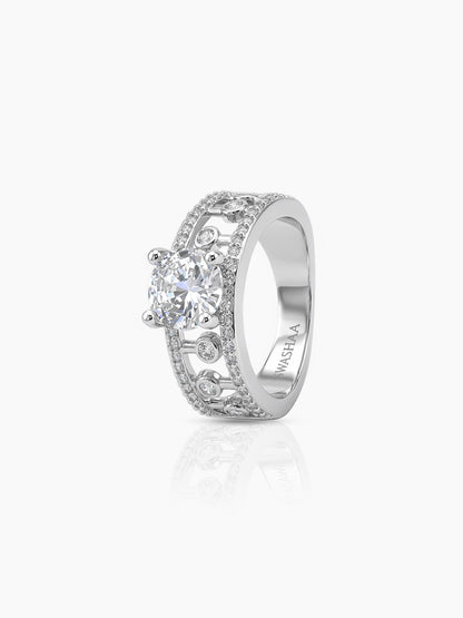 Averin Round Silver Diamond Solitaire Women's Ring