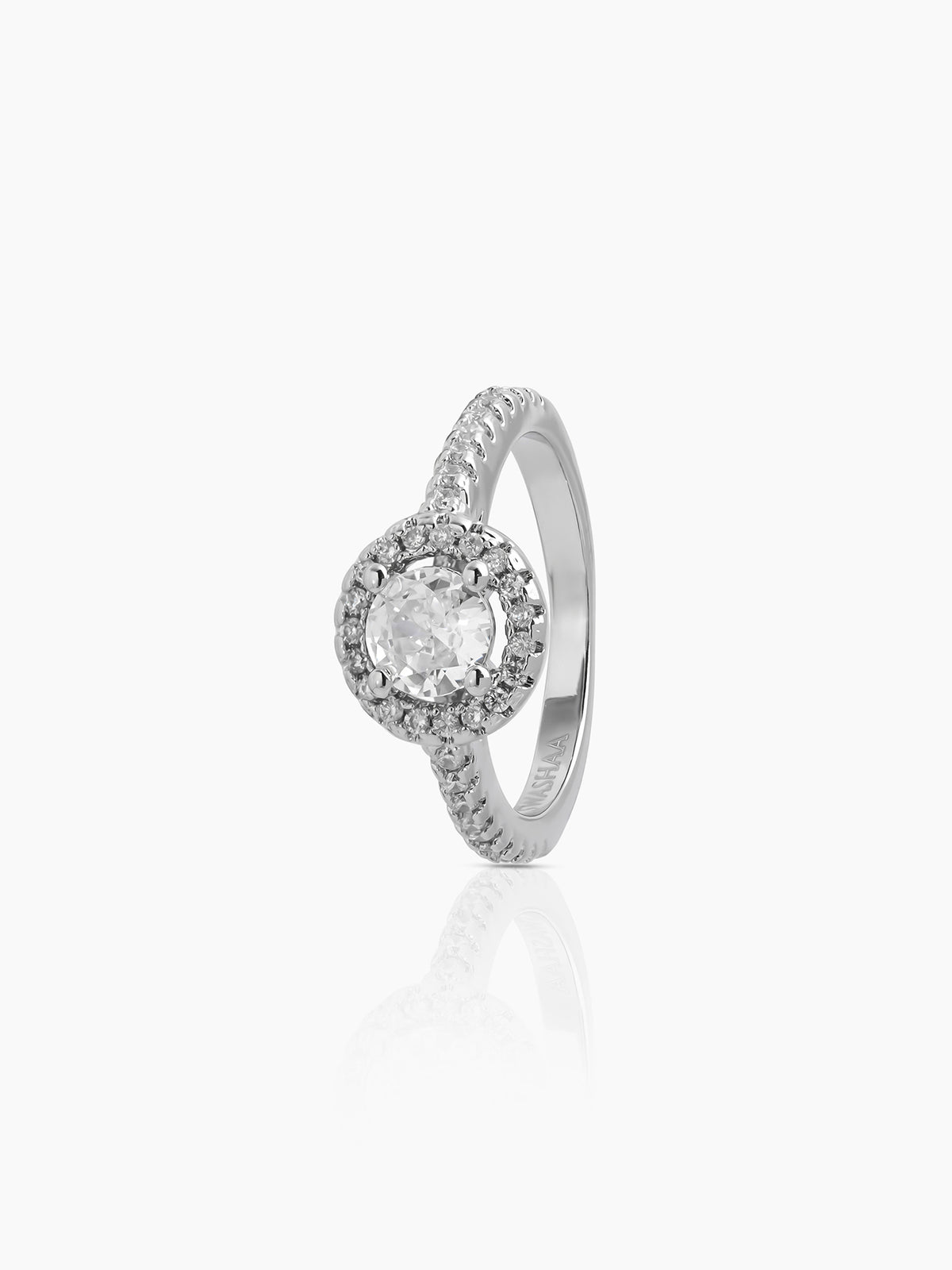 Aviora Slim Band Crystal Silver Diamond Solitaire Women's Ring
