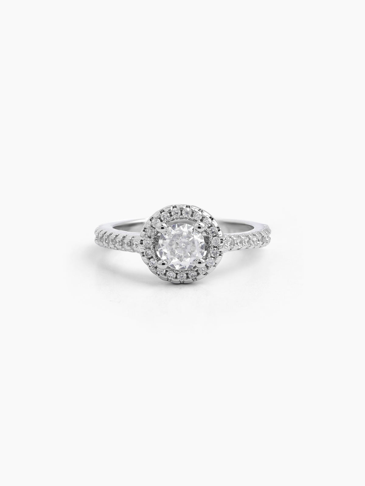 Aviora Slim Band Crystal Silver Diamond Solitaire Women's Ring